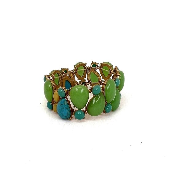 Teal  and Blue Goldtone Enamel Costume Jewelry  Bracelet Faux Jade and Turquoise - Picture 3 of 6